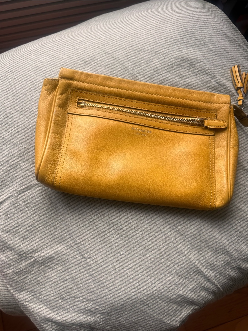 Yellow Leather Zip-Top Coach Clutch